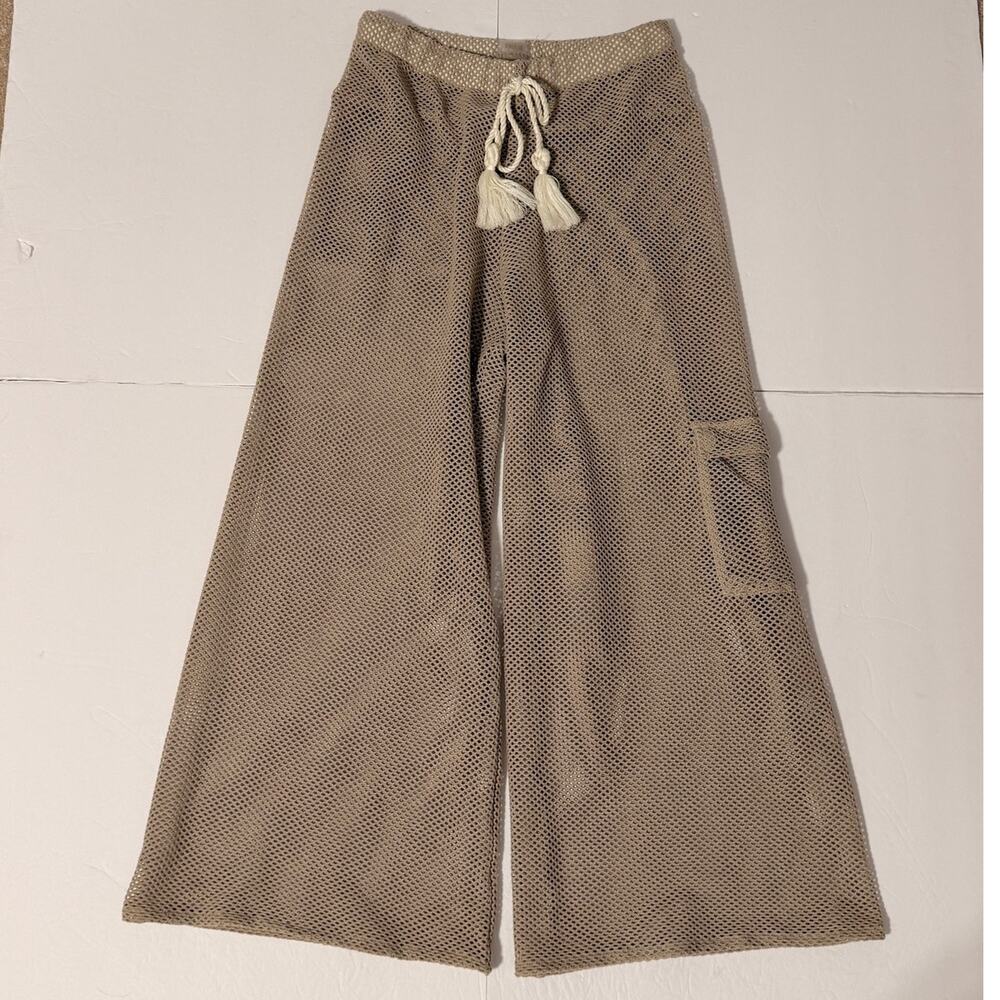 Palmacea Swim Open Knit/Mesh Cargo Pants, Tan/Sand, Size S
